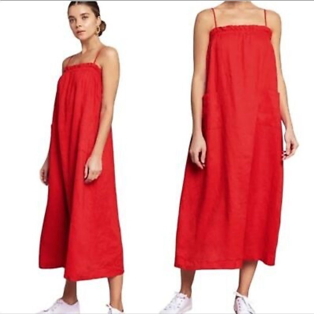NWT THE GOOD‎ JANE SIZE M LINEN BLEND RED MIDI DRESS SPAGHETTI STRAP AMY